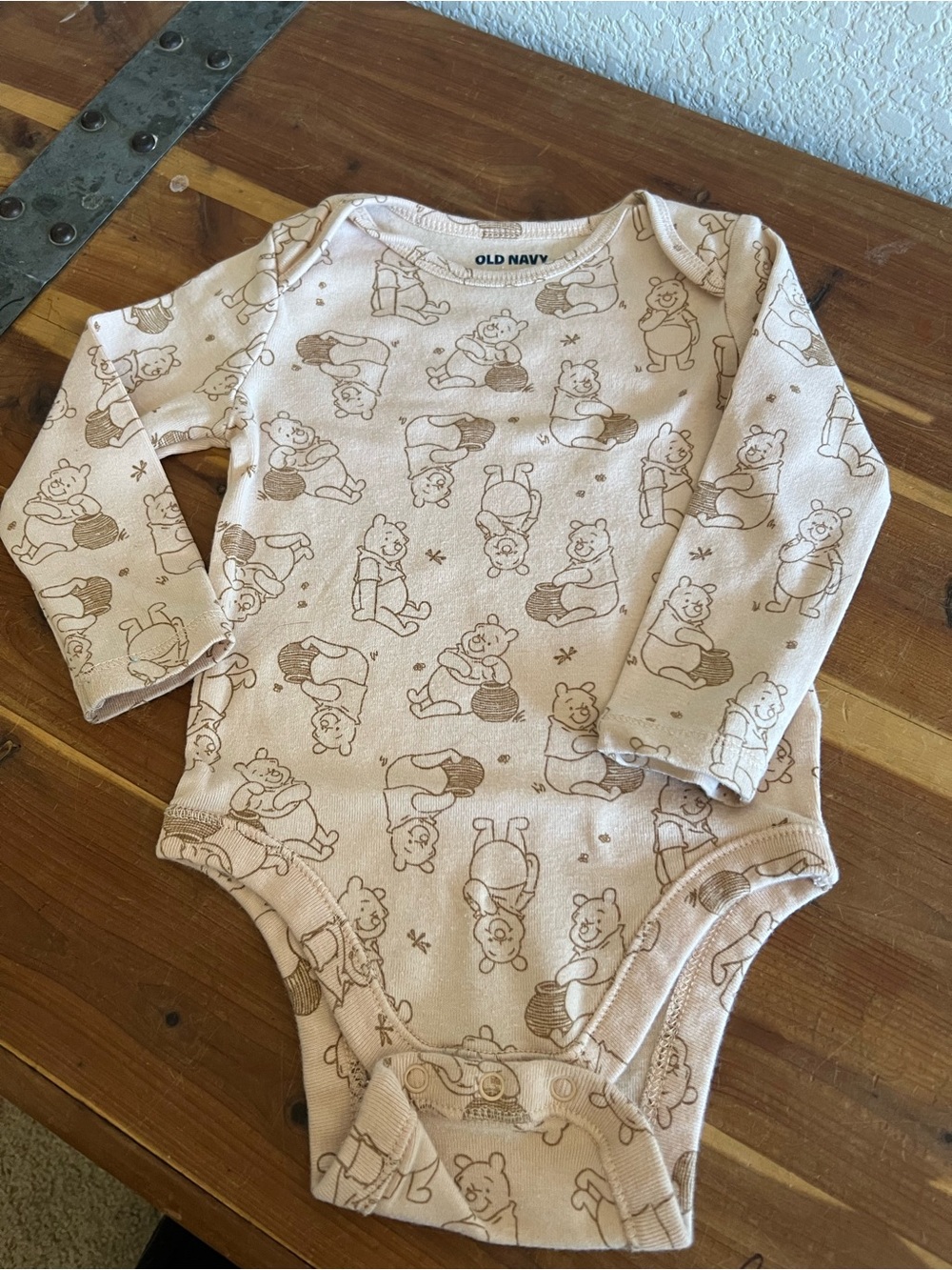 Old Navy Beige Winnie the Pooh Print Long-Sleeve Bodysuit